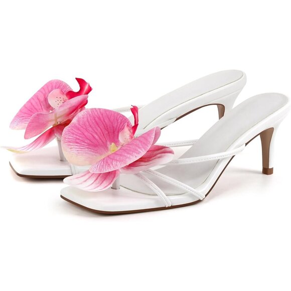 ⚡Women's White Slip On Kitten Heel Strappy Design Pull On Comfortable Shoes - Picture 1 of 6